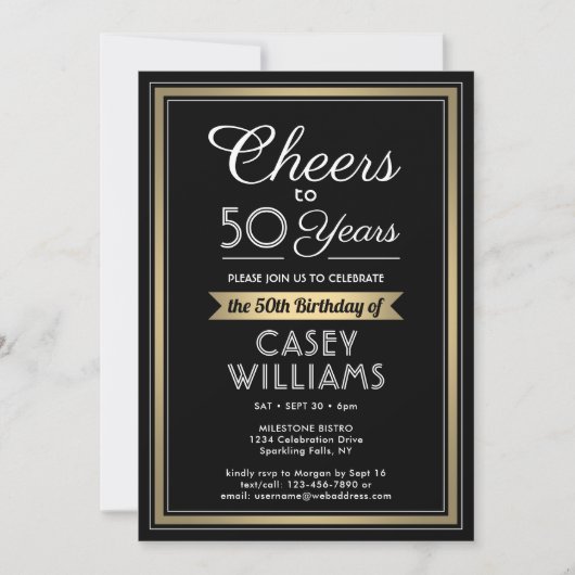 ELKE Verjaardag Proost Zwart, Wit en Goud Party Kaart (Voorkant)