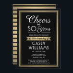 ELKE Verjaardag Proost Zwart, Wit en Goud Party Kaart<br><div class="desc">Nodig familie en vrienden uit voor een elegante verjaardagsviering met aangepaste uitnodigingen voor zwarte, witte en gouden feestjes. Alle formuleringen op deze sjabloon (inclusief "Proost voor 50 jaar") zijn opgesteld voor een 50ste verjaardag, maar zijn eenvoudig te personaliseren voor elk jaar of type evenement. Het ontwerp is voorzien van een...</div>