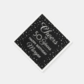 ELKE verjaardag Proost Zwart, Wit & Zilver Glitter Servet (Hoek)