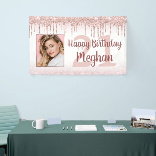 Elke Verjaardag Roos Gouden Glitter Drip Sparkle F Spandoek (Beurs)