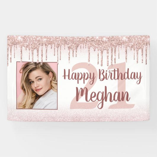 Elke Verjaardag Roos Gouden Glitter Drip Sparkle F Spandoek (Horizontaal)