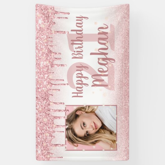 Elke Verjaardag Roos Gouden Glitter Drip Sparkle F Spandoek (Verticaal)