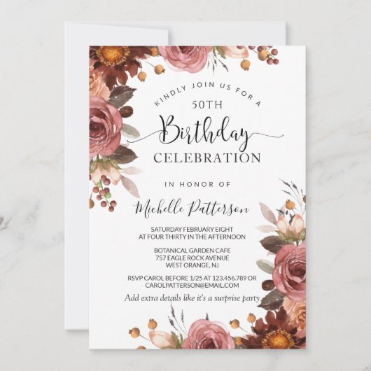 Elke verjaardag, Roze en Bourgondië Bloemige Bruil Kaart (Voorkant)