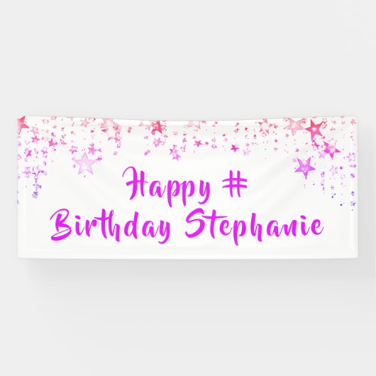 Elke verjaardag roze sterren op maat gepersonalise spandoek (Horizontaal)