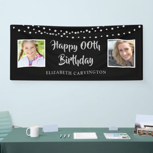 ELKE Verjaardag String Lichten Zwart Zilver Twee F Spandoek (Beurs)