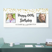 Elke verjaardag toen en nu foto's Gold Confetti Spandoek (Beurs)