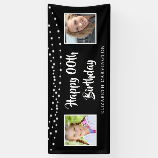 Elke verjaardag toen & nu foto's String Lights Zwa Spandoek (Verticaal)