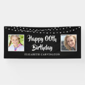 Elke verjaardag toen & nu foto's String Lights Zwa Spandoek (Horizontaal)