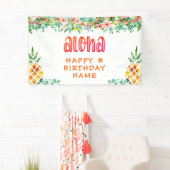 ELKE verjaardag Tropische Ananas Bloemen ALOHA Spandoek (Insitu)