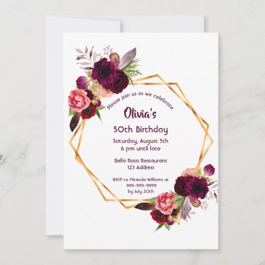 Elke verjaardag van een vuurwapenbloem goud geomet kaart (Voorkant)