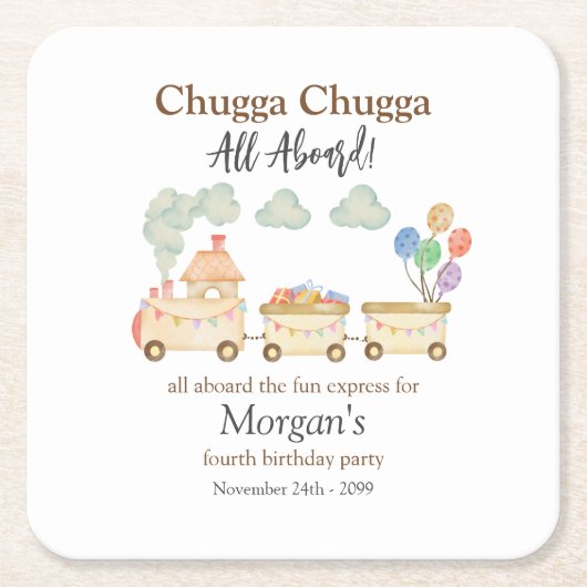 Elke Verjaardag Waterverf Brown Train Fun Express Kartonnen Onderzetters (Voorkant)