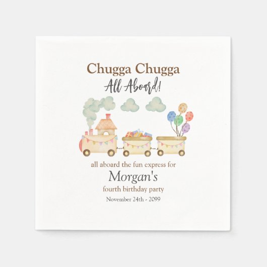 Elke Verjaardag Waterverf Brown Train Fun Express Servet (Voorkant)