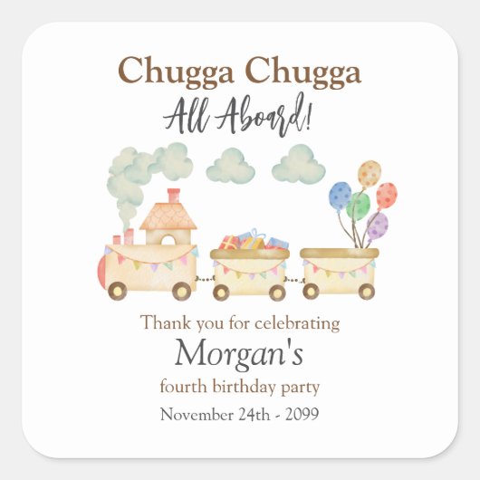 Elke Verjaardag Waterverf Brown Train Fun Express Vierkante Sticker (Voorkant)