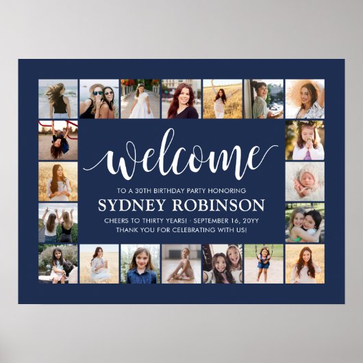 ELKE Verjaardag Welkom 20 Foto Collage Marine Blau Poster (Voorkant)