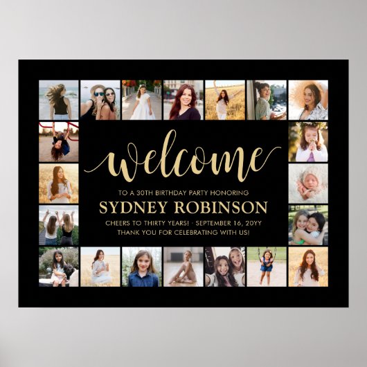 ELKE Verjaardag Welkom 20 Photo Collage Zwart & Go Poster (Voorkant)