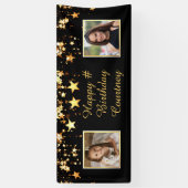 Elke verjaardag zwart gouden sterren 2 foto's aang spandoek (Verticaal)