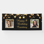 Elke verjaardag zwart gouden sterren 2 foto's aang spandoek (Horizontaal)