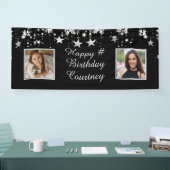 Elke Verjaardag Zwart Zilver Sterren Foto's Aangep Spandoek (Beurs)