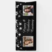 Elke Verjaardag Zwart Zilver Sterren Foto's Aangep Spandoek (Verticaal)