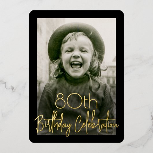 ELKE Verjaardagsfeest 2 Foto Chic Zwart en Echt Folie Uitnodiging (Voorkant)