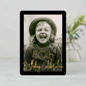 ELKE Verjaardagsfeest 2 Foto Chic Zwart en Echt Folie Uitnodiging (Staand Voorkant)