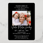 ELKE Verjaardagsfeest 2 Foto Chic Zwart en Echt Folie Uitnodiging (Achterkant)