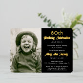 ELKE Verjaardagsfeest 2 Foto Elegant Zwart en Echt Folie Uitnodiging (Staand Voorkant)