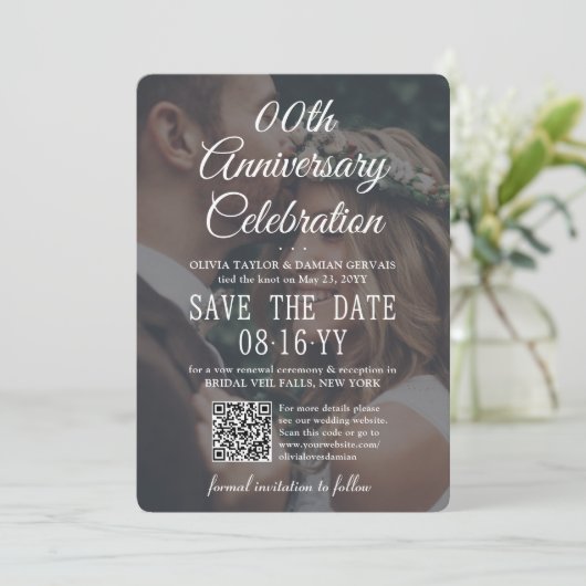 ELKE Verjaardagsfeest Elegente 2 Foto & QR Code Save The Date (Staand voorkant)