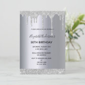 Elke verjaardagsfeestdag zilveren glitterdruppel kaart (Staand voorkant)