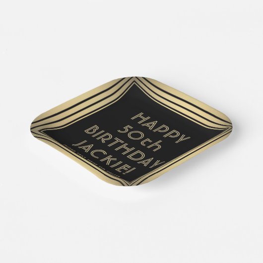 ELKE Verjaardagsfeestje Elegant Classic Zwart en G Papieren Bordje (Gebogen)