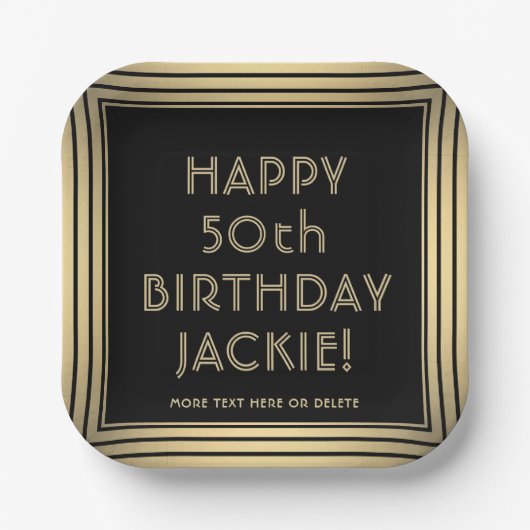ELKE Verjaardagsfeestje Elegant Classic Zwart en G Papieren Bordje (Voorkant)