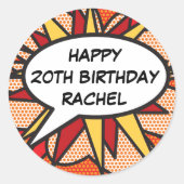 Elke verjaardagspraakballon Leuke Retro-stripboek Ronde Sticker (Voorkant)