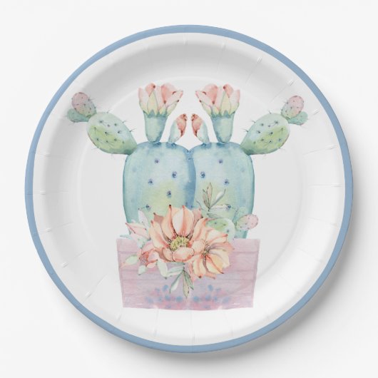 Elke Waterverf van de cactus Papieren Bordje (Voorkant)