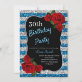 Elke zondag blauw en zilveren glitterrode rozen kaart (Voorkant)