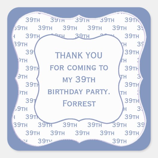 Elke zondag blauw nummerpatroon Birthday Bedankt Vierkante Sticker (Voorkant)