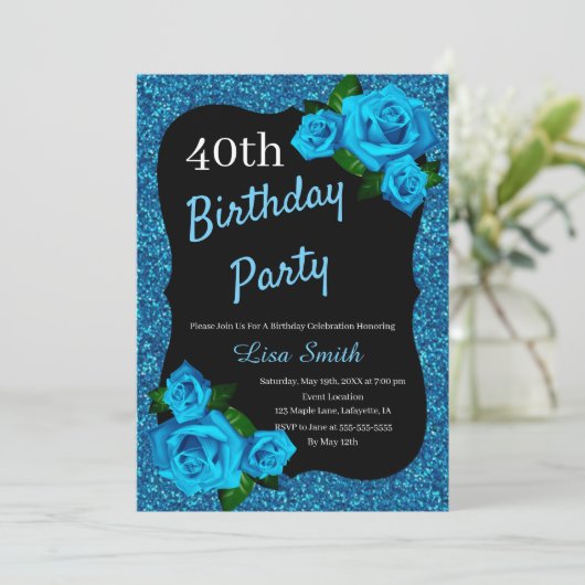 Elke zondag Blauwe Glitter Blauwe Rozen Kaart (Staand voorkant)