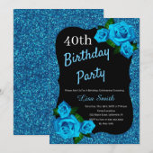 Elke zondag Blauwe Glitter Blauwe Rozen Kaart (Voorkant / Achterkant)