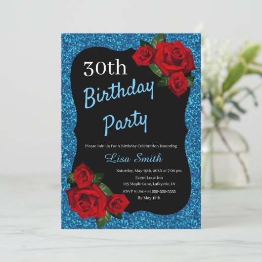 Elke zondag blauwe glitterrode rozen kaart (Staand voorkant)