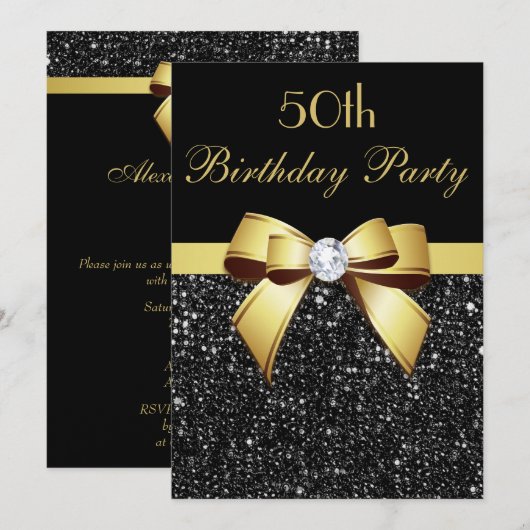 Elke zondag Faux Sequins Bow Black Gold Kaart (Voorkant / Achterkant)