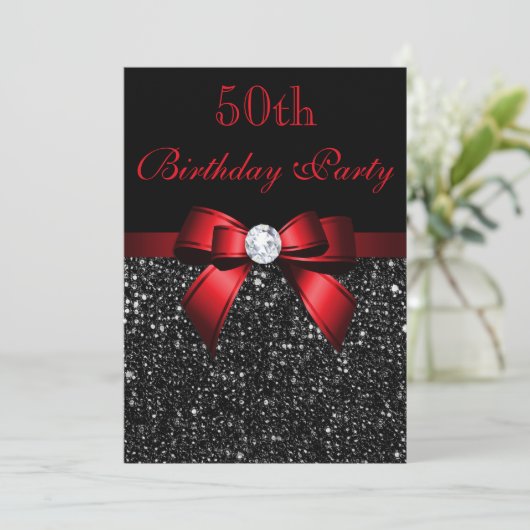 Elke zondag Faux Sequins Bow Black Red Kaart (Staand voorkant)