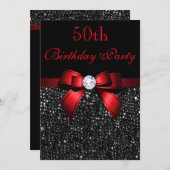 Elke zondag Faux Sequins Bow Black Red Kaart (Voorkant / Achterkant)