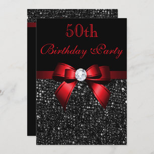 Elke zondag Faux Sequins Bow Black Red Kaart