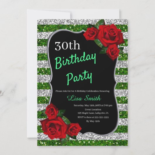 Elke zondag groen en zilver rode roodroos kaart (Voorkant)