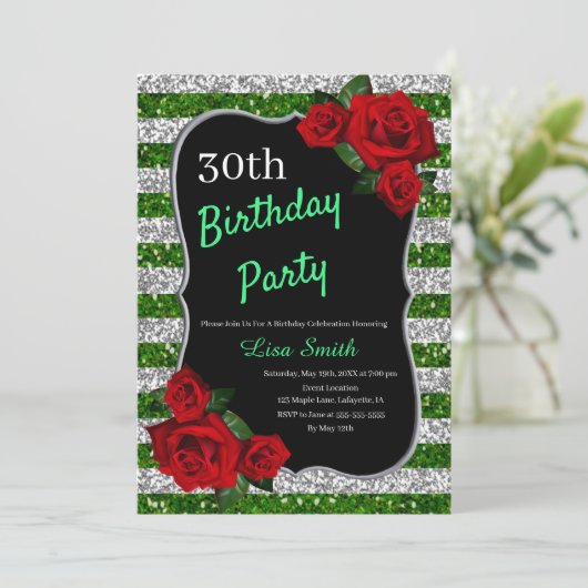 Elke zondag groen en zilver rode roodroos kaart (Staand voorkant)