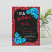 Elke zondag rode glitter blauwe Rozen Kaart (Staand voorkant)