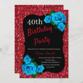 Elke zondag rode glitter blauwe Rozen Kaart (Voorkant / Achterkant)