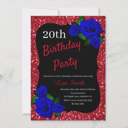 Elke zondag Rode glitter Deep Blue Rozen Kaart (Voorkant)