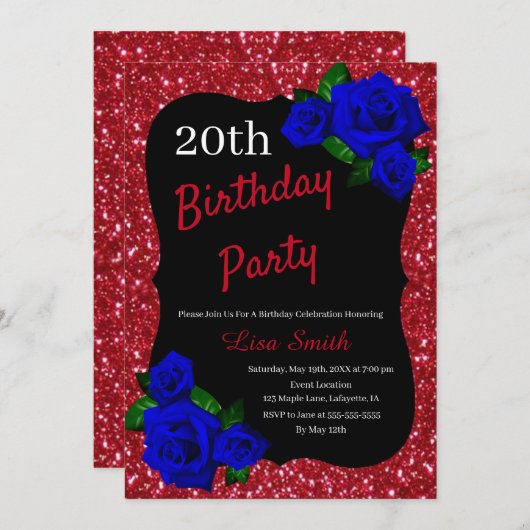 Elke zondag Rode glitter Deep Blue Rozen Kaart (Voorkant / Achterkant)