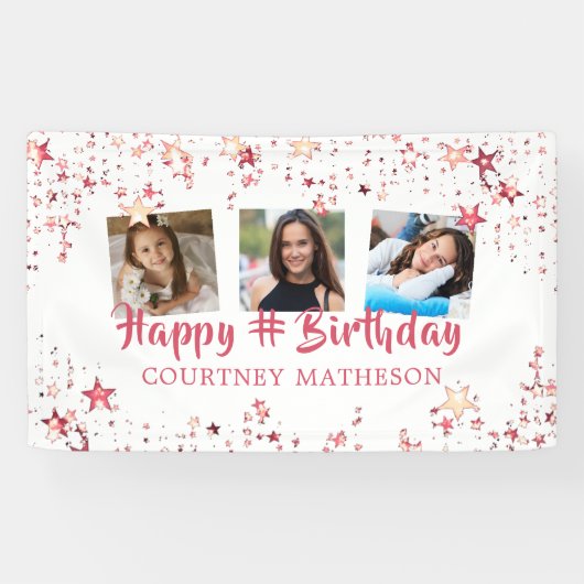 Elke zondag Roos Gold Stars 3 Foto's Spandoek (Horizontaal)