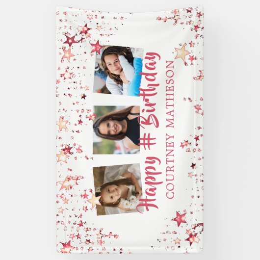 Elke zondag Roos Gold Stars 3 Foto's Spandoek (Verticaal)